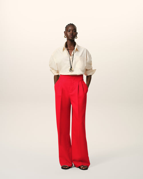 									Pantalon Rouge Large Taille Haute En Laine - 3								 - Ami Paris