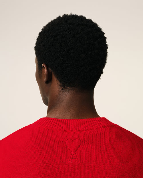 Red Wool Knit Bicolor V Neck Sweater - 4 - Ami Paris