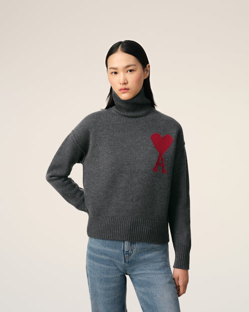 Grey Wool Ami de Coeur Sweater - 9 - Ami Paris