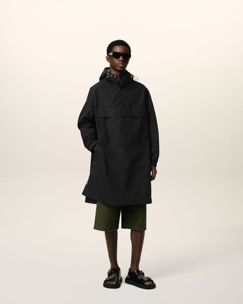 Black Water-repellent Long Hooded Windbreaker - 1 - Ami Paris