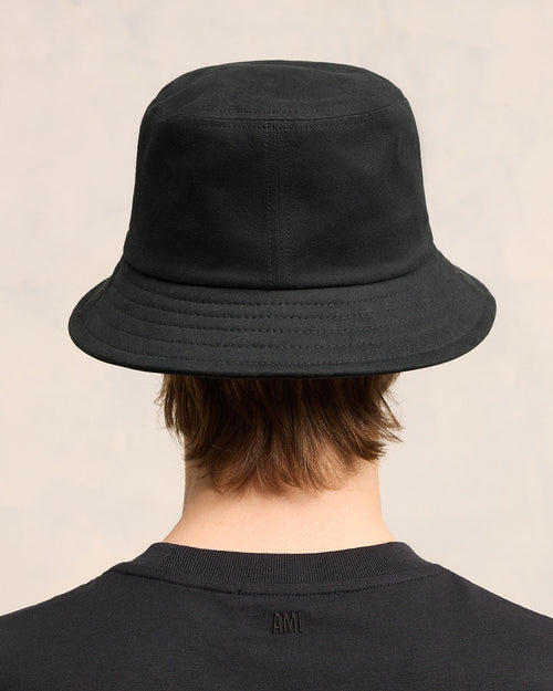 Black Cotton Ami de Coeur Embroidery Bucket Hat - 6 - Ami Paris