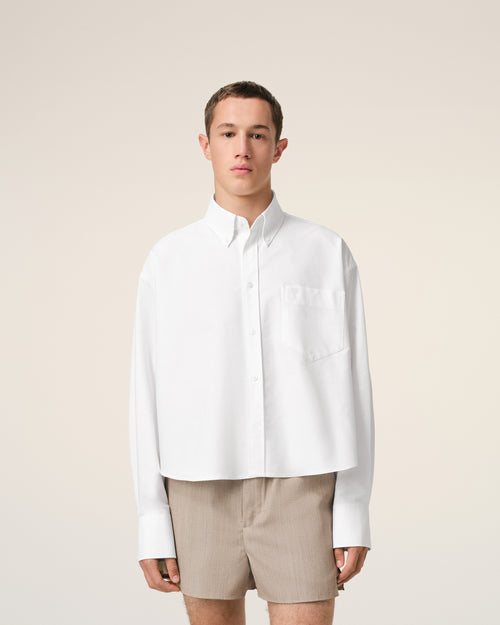 White Cotton Cropped Oversized Shirt - 3 - Ami Paris