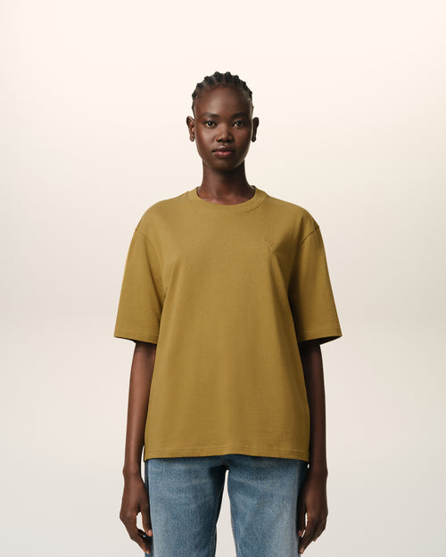 							Mustard Cotton Tonal Ami de Coeur T-Shirt - 3						 - Ami Paris