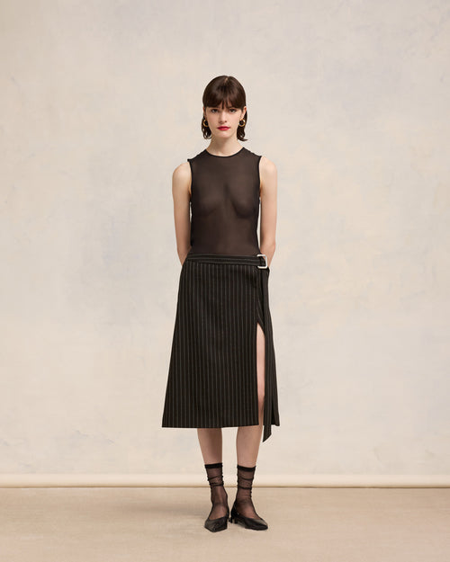 Midi Belted Skirt With Slit - 1 - Ami Paris
