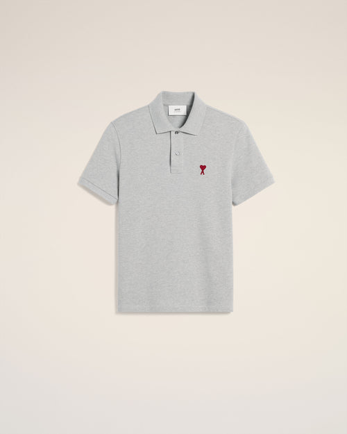 Grey Cotton Ami de Coeur Polo Shirt - HEATHER ASH GREY - Ami Paris