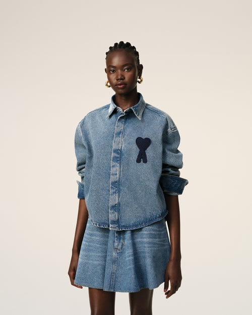 Blue Cotton Ami de Coeur Cropped Shirt - 3 - Ami Paris