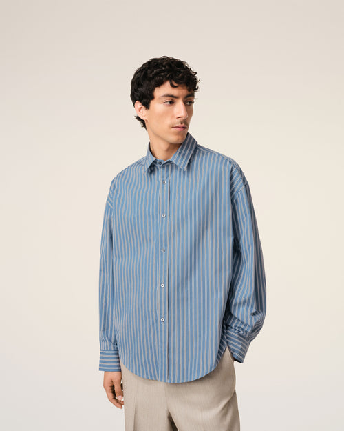 Blue Cotton Boxy Fit Shirt - 3 - Ami Paris