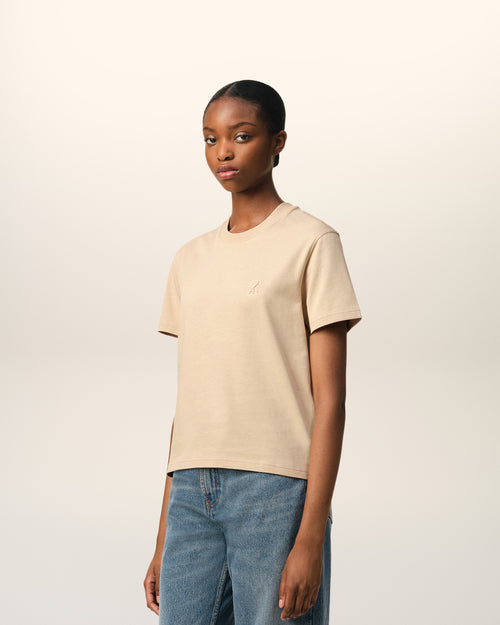 Beige Cotton Ami de Coeur T-Shirt - 12 - Ami Paris