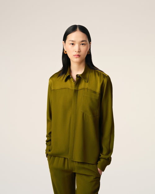 Khaki Contrasted Top Long Sleeve Shirt - 3 - Ami Paris