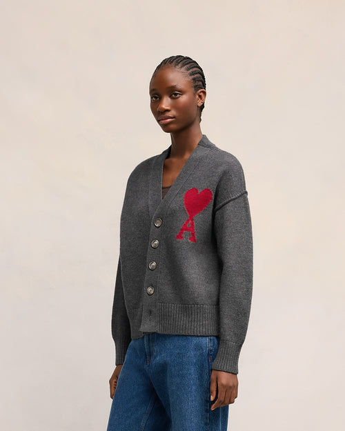 Cardigan Gris Ami de Coeur En Laine - 12 - Ami Paris