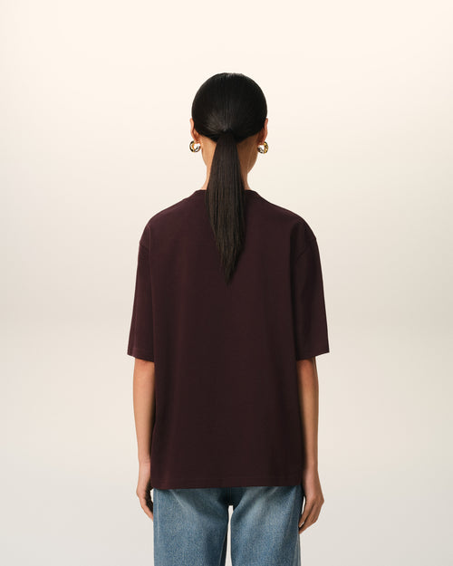 Burgundy Cotton Tonal Ami de Coeur T-Shirt - 11 - Ami Paris