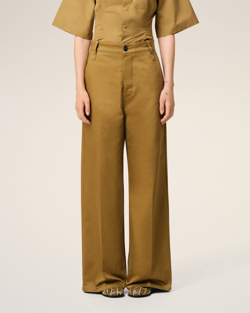 Mustard Cotton Baggy Fit Trousers - 3 - Ami Paris