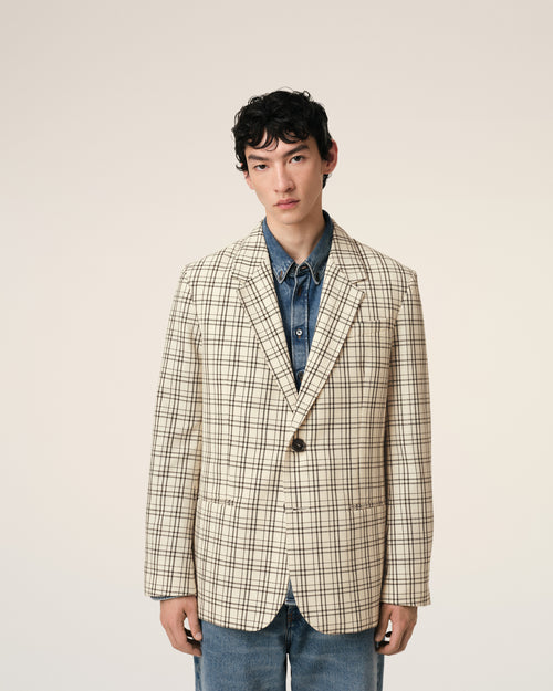 Beige Checked Wool Semi-Lined Jacket - 3 - Ami Paris