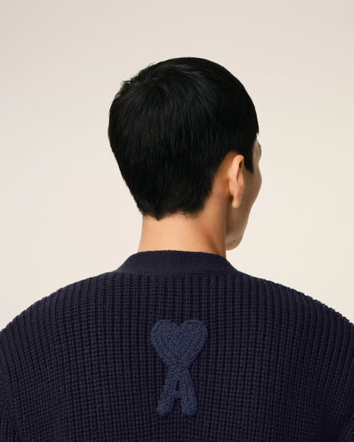 Navy Wool Ribbed Sweater - 4 - Ami Paris