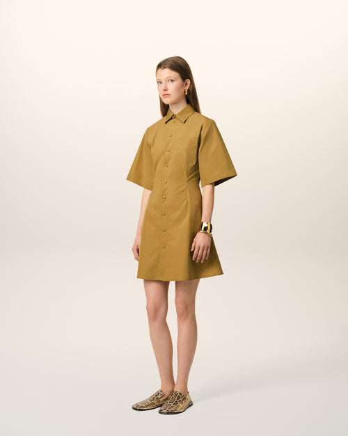 Mustard Cotton Short Sleeve Shirt Dress - 6 - Ami Paris