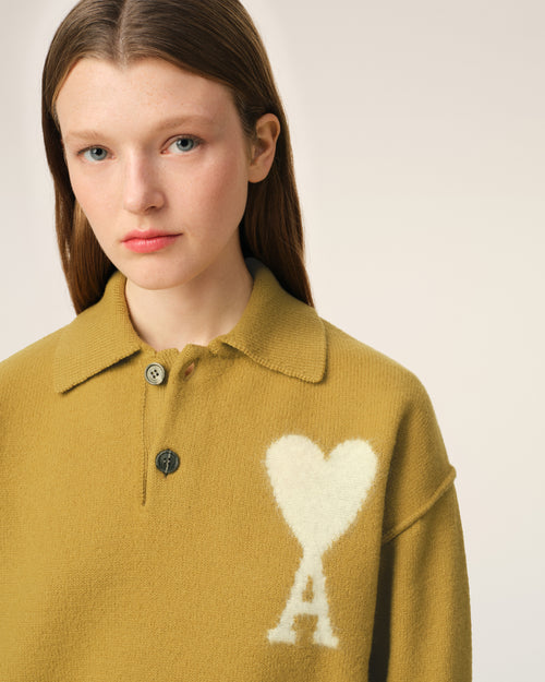 Mustard Wool Ami de Coeur Polo - 10 - Ami Paris