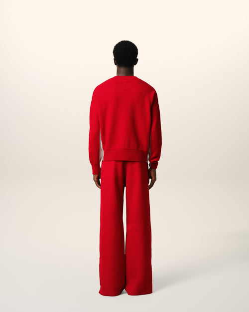 Red Wool Knit Bicolor V Neck Sweater - 5 - Ami Paris