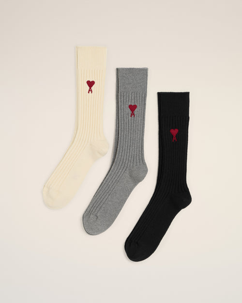 Tricolor Cotton Three Pack Socks - 6 - Ami Paris