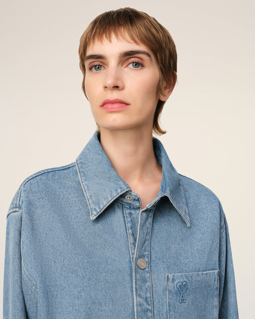 Blue Cotton Ami de Coeur Overshirt - 4 - Ami Paris