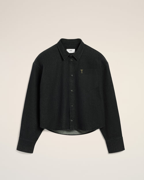 Black Cotton Cropped Ami De Coeur Shirt - 8 - Ami Paris