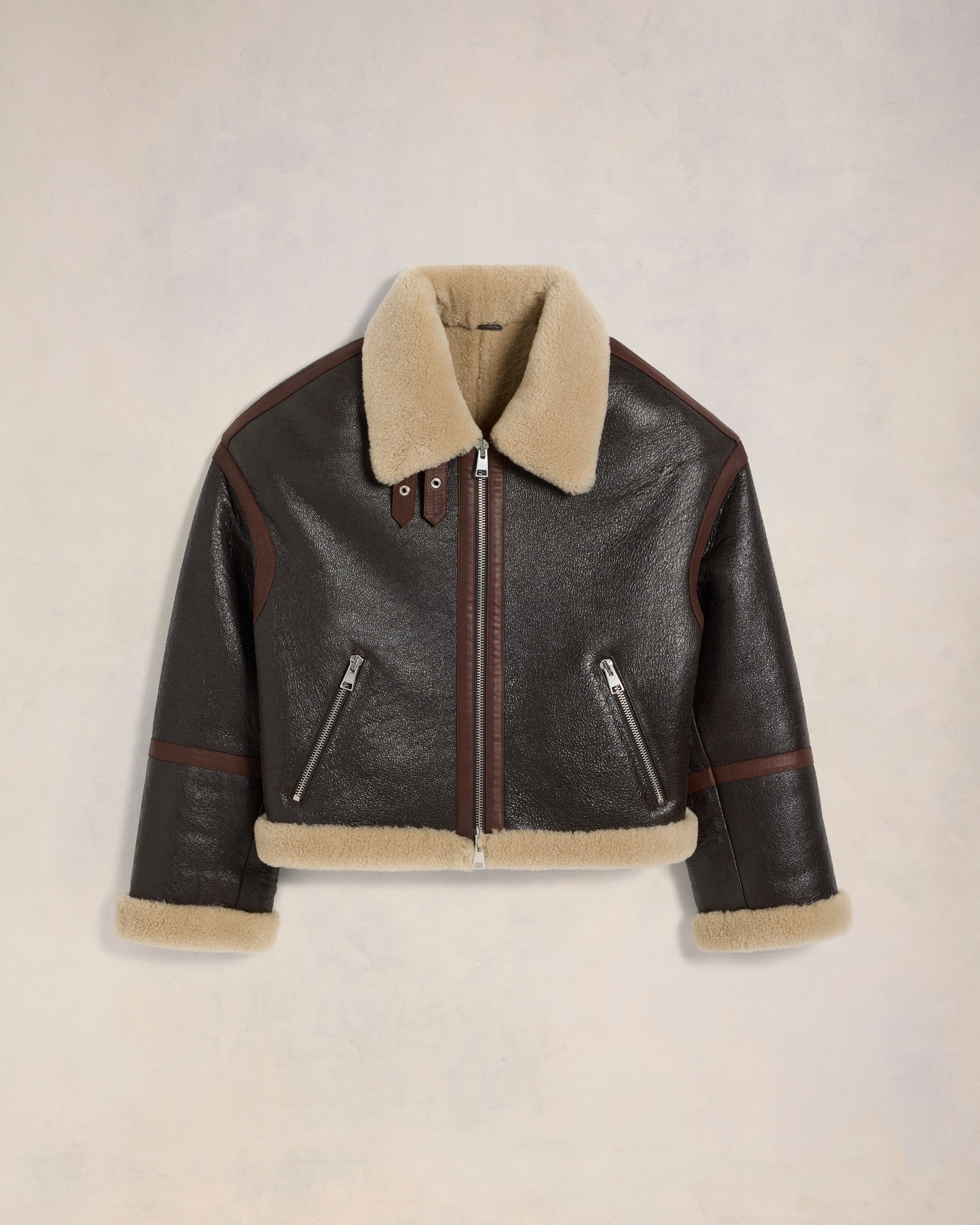 Dark Coffee Shearling Zipped Jacket | AMI PARIS