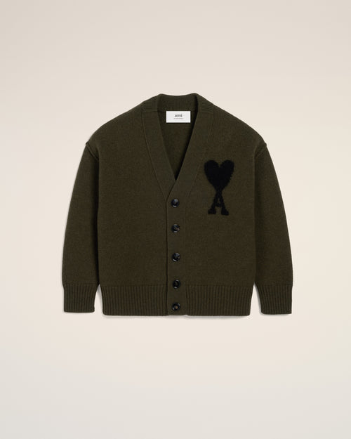 Khaki Wool Ami De Coeur Cardigan - 1 - Ami Paris