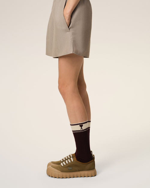 								Burgundy Cotton Ami de Coeur Striped Socks - 3							 - Ami Paris