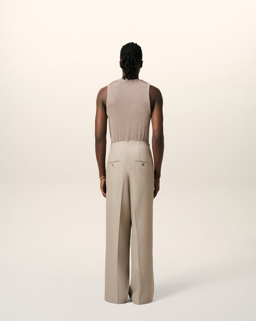 Pantalon Beige A Pont En Laine - 4 - Ami Paris