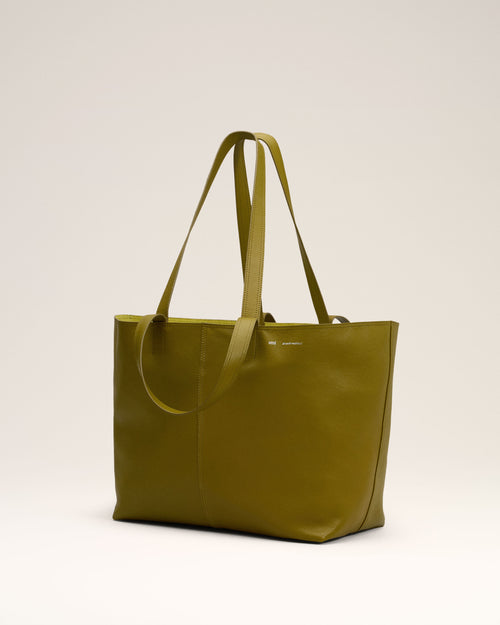 Khaki Leather Midi Tote Bag - 2 - Ami Paris