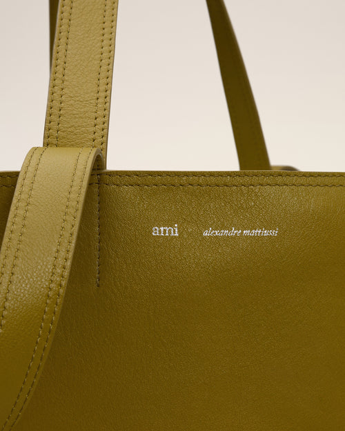 Khaki Leather Midi Tote Bag - 11 - Ami Paris