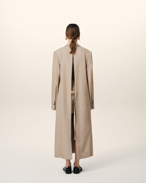 Beige Wool Back Slit Long Coat - 5 - Ami Paris