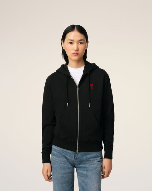 Hoodie Noir Zippé Ami de Coeur En Coton - 9 - Ami Paris