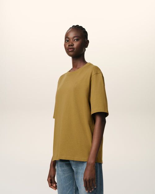 Mustard Cotton Tonal Ami de Coeur T-Shirt - 12 - Ami Paris