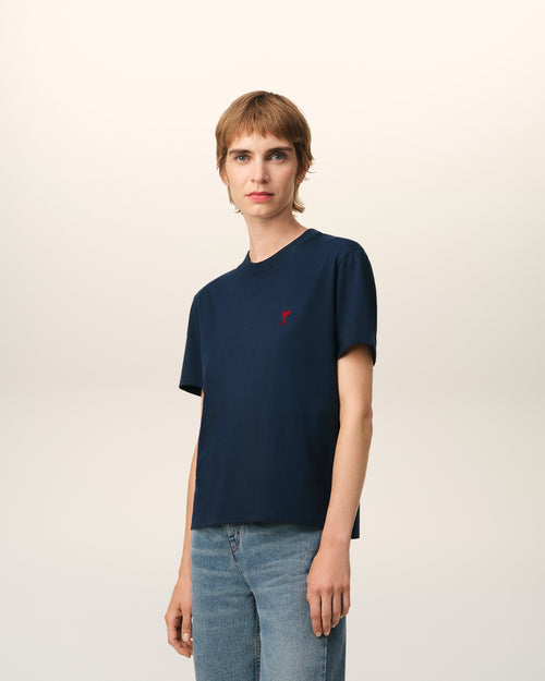 Navy Cotton Ami de Coeur T-Shirt - 12 - Ami Paris