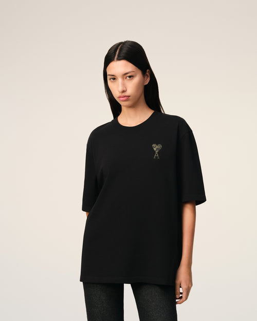 									Black Cotton Ami de Coeur T-shirt - 3								 - Ami Paris