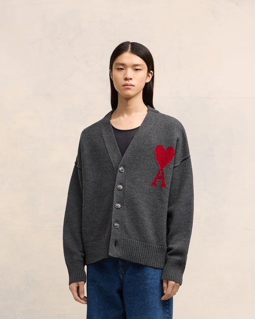 Grey Wool Ami de Coeur Cardigan - 1 - Ami Paris