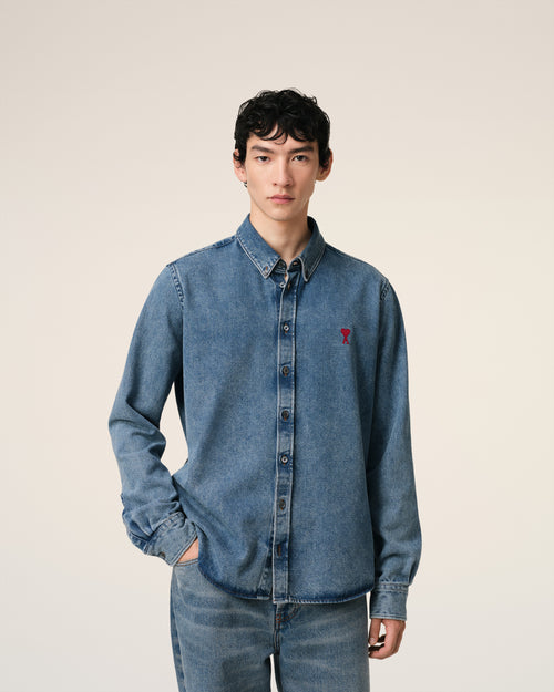 Blue Denim Button-Down Ami de Coeur Shirt - 3 - Ami Paris