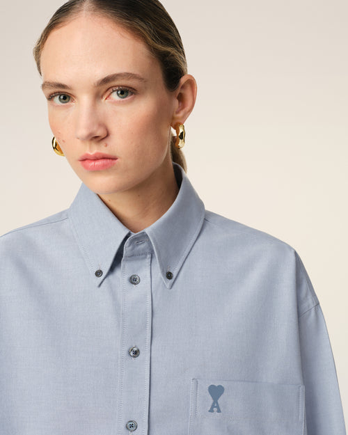 Blue Cotton Button-Down Cropped Oversized Shirt - 10 - Ami Paris