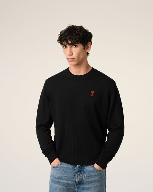 Black Wool Ami de Coeur Crew Neck Sweater - 3 - Ami Paris