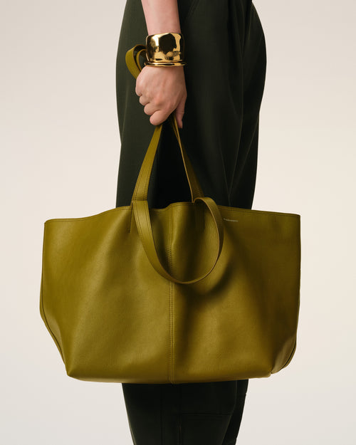 									Khaki Leather Midi Tote Bag - 3								 - Ami Paris