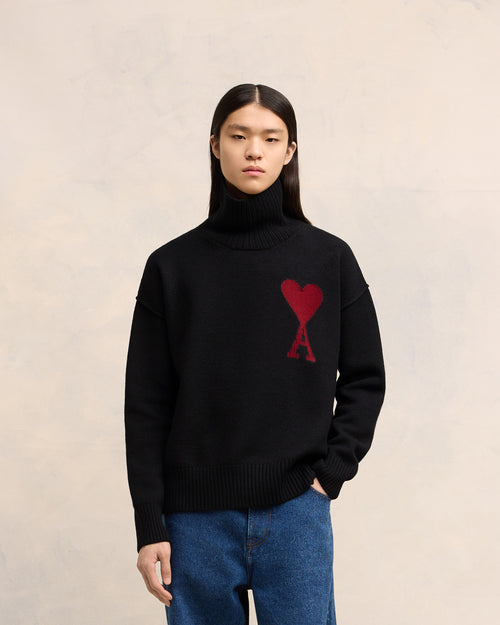 Black Wool Ami de Coeur Sweater - 1 - Ami Paris