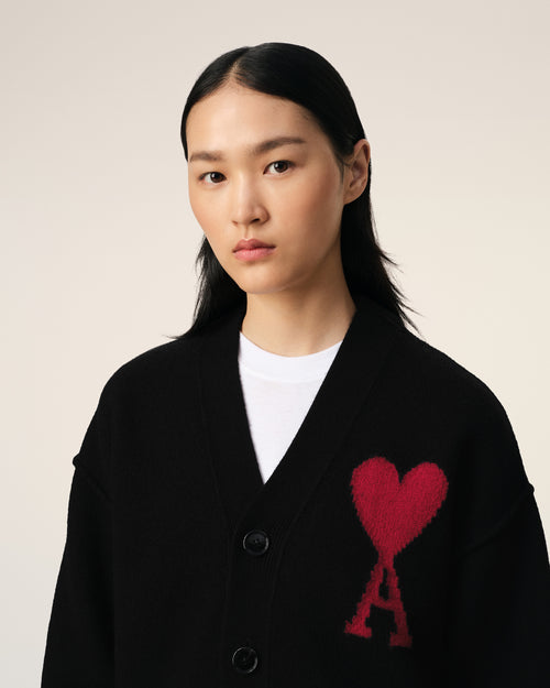 Black Wool Ami de Coeur Cardigan - 10 - Ami Paris