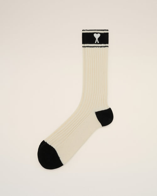 									Beige Cotton Ami de Coeur Striped Socks - 3								 - Ami Paris