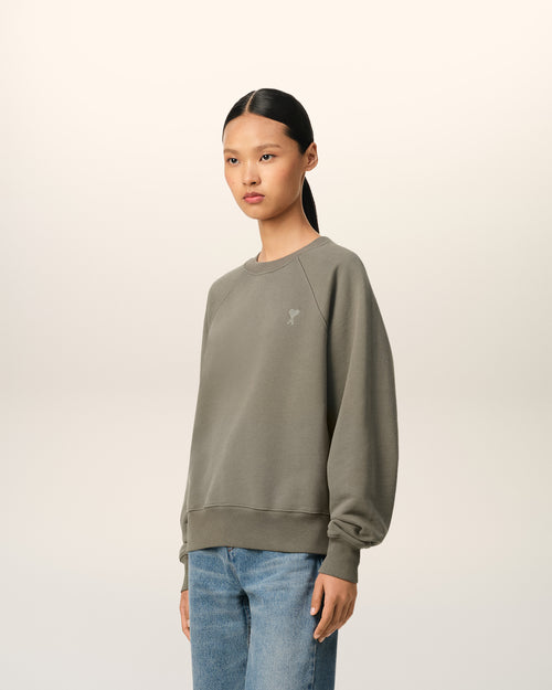 Taupe Cotton Tonal Ami de Coeur Sweatshirt - 12 - Ami Paris