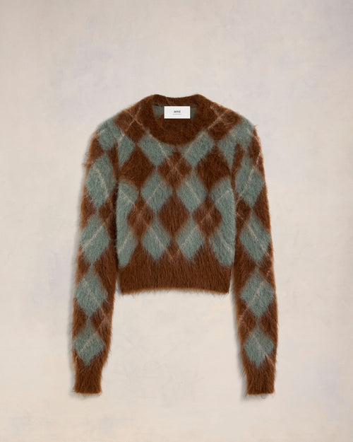 								Alpaca Mohair Brushed Argyle Sweater - 3							 - Ami Paris