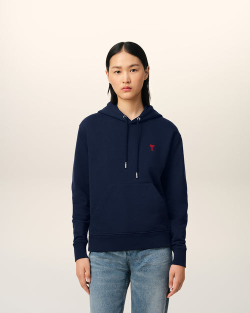 							Navy Cotton Ami de Coeur Hoodie - 3						 - Ami Paris