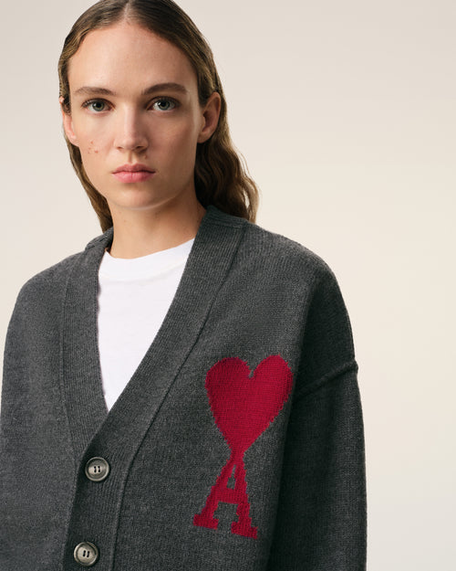 Grey Wool Ami de Coeur Cardigan - 10 - Ami Paris