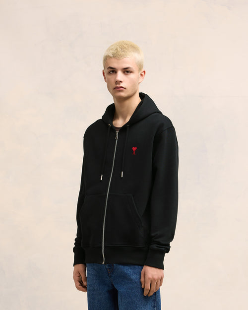 Hoodie Noir Zippé Ami de Coeur En Coton - 6 - Ami Paris