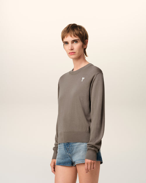 Beige Wool Ami de Coeur Crew Neck Sweater - 6 - Ami Paris