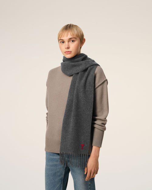 									Grey Wool Ami de Coeur Scarf - 3								 - Ami Paris